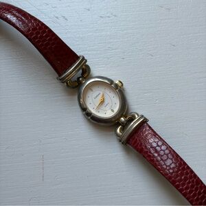 Vintage Carriage Times Gold and Red Watch with Leather Strap New Battery